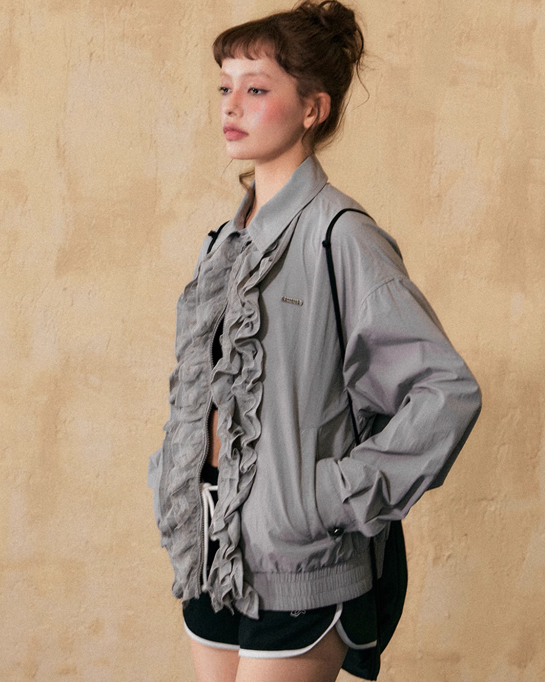 Ruffled Design Bomber Jacket