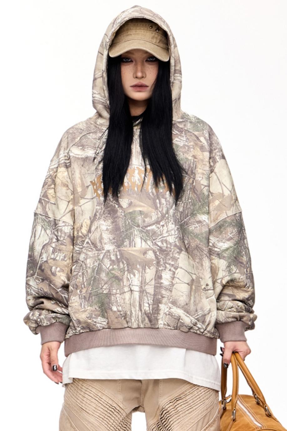 Men's Distressed Camouflage Hooded Sweatshirt