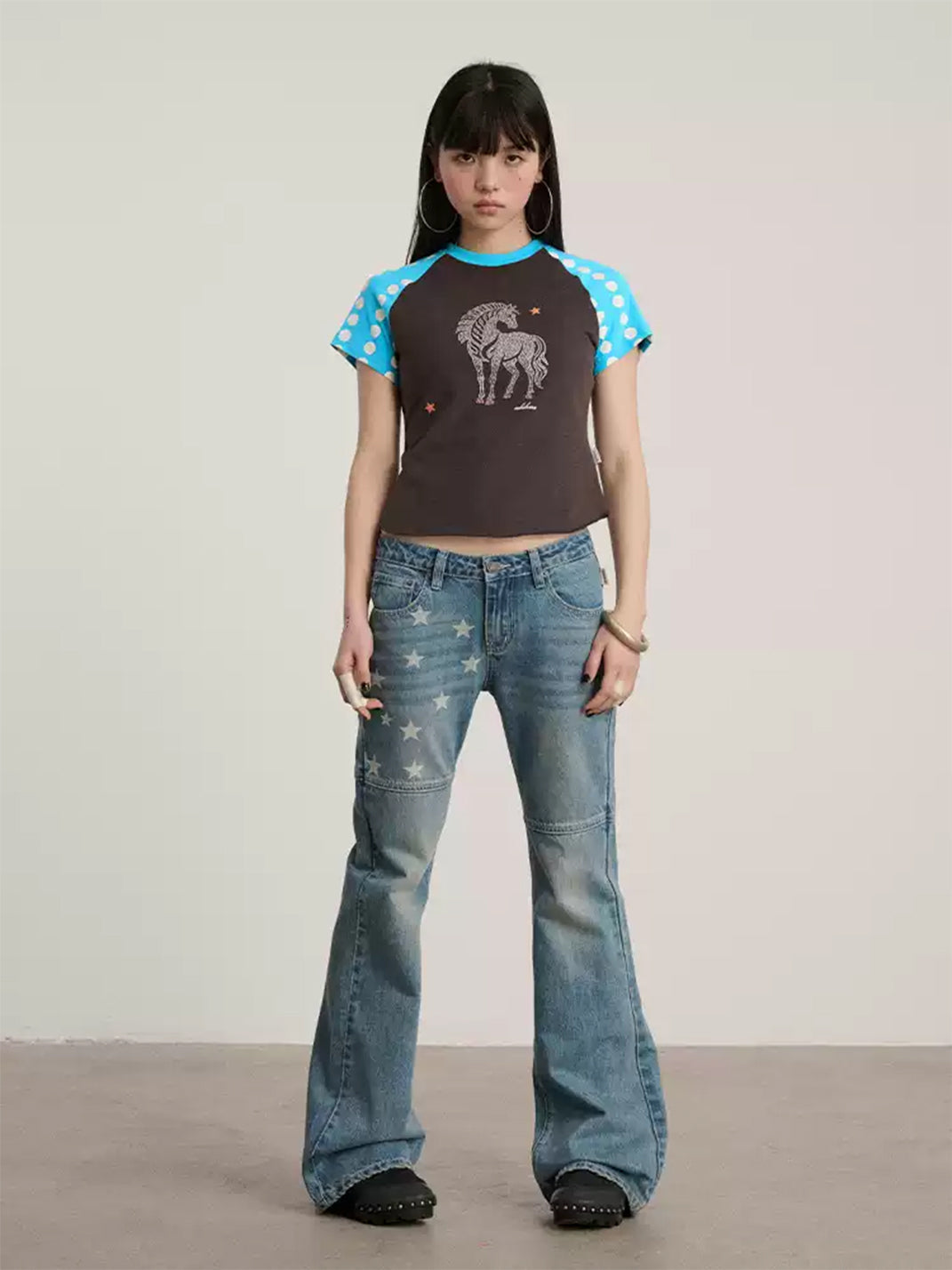 Star Panel Low-Waist Flare Jeans