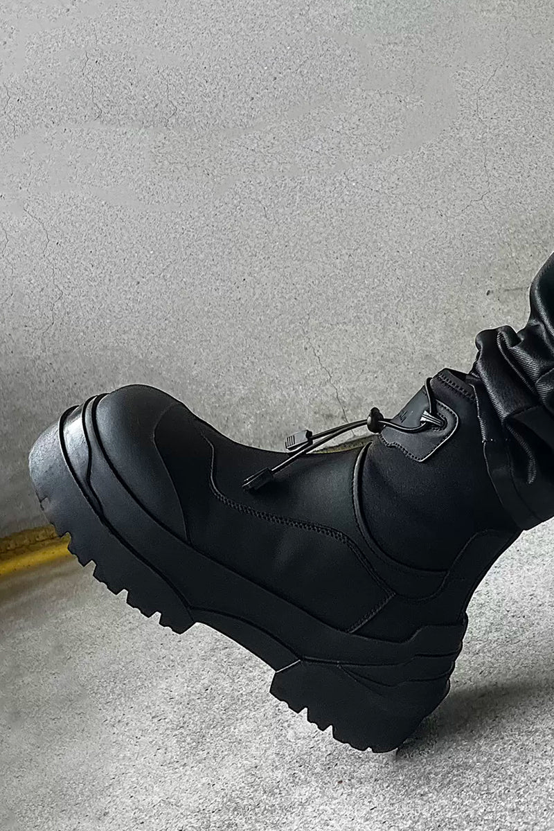 Black Platform Utility Boots with Toggle Closure
