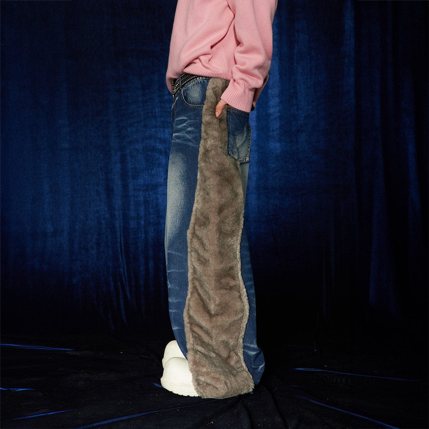 Fur Stripe Wide Leg Jeans