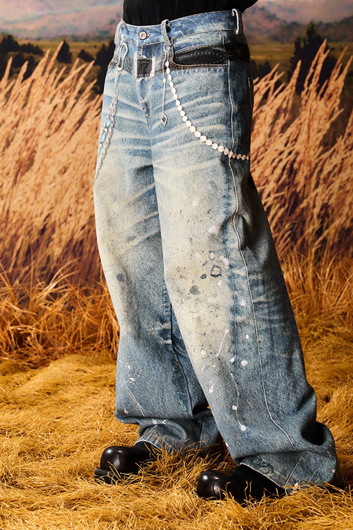 3D Chain Print Vintage Jeans
