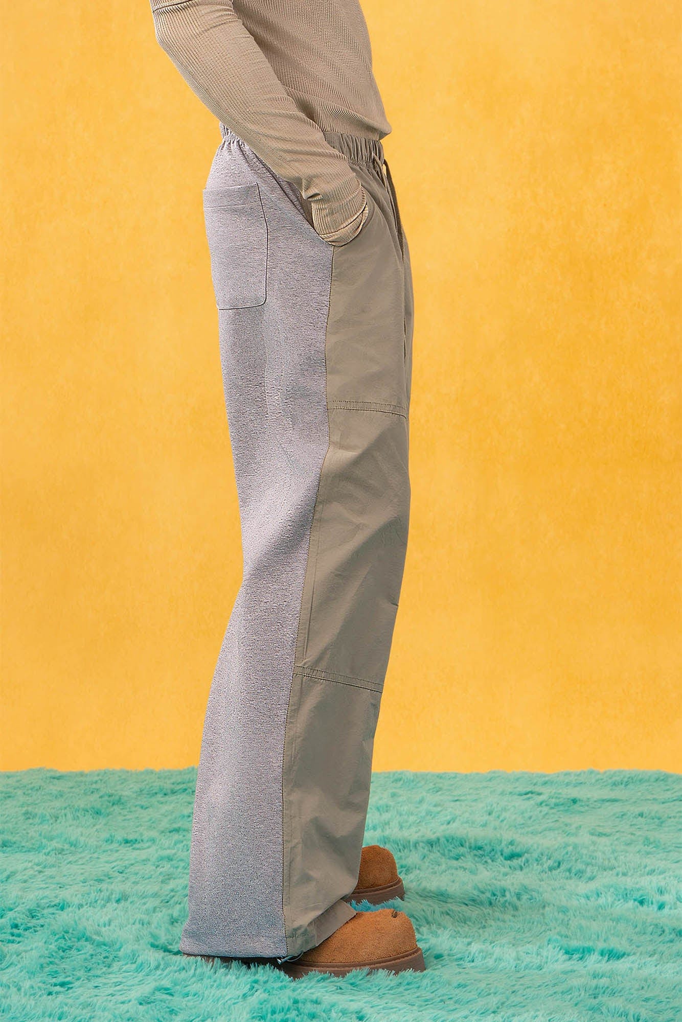 Wide-Leg Two-Tone Drawstring Pants