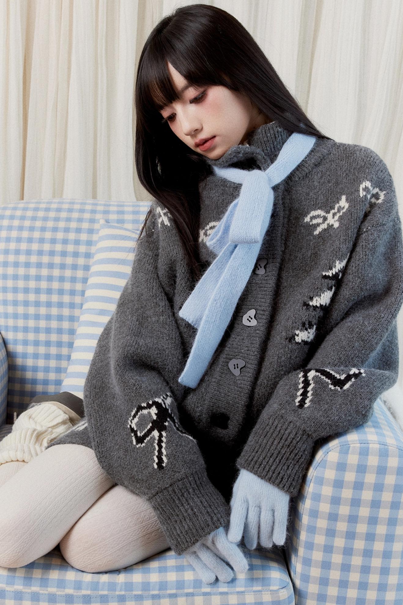 Winter Bow Cardigan Set