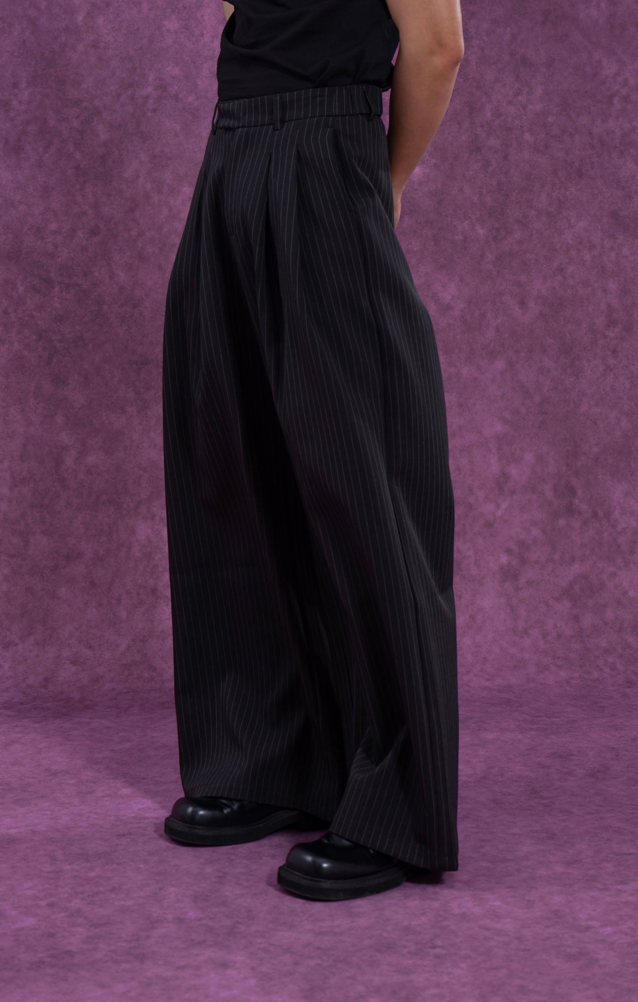 Wide-Leg Pinstripe Suit Trousers
