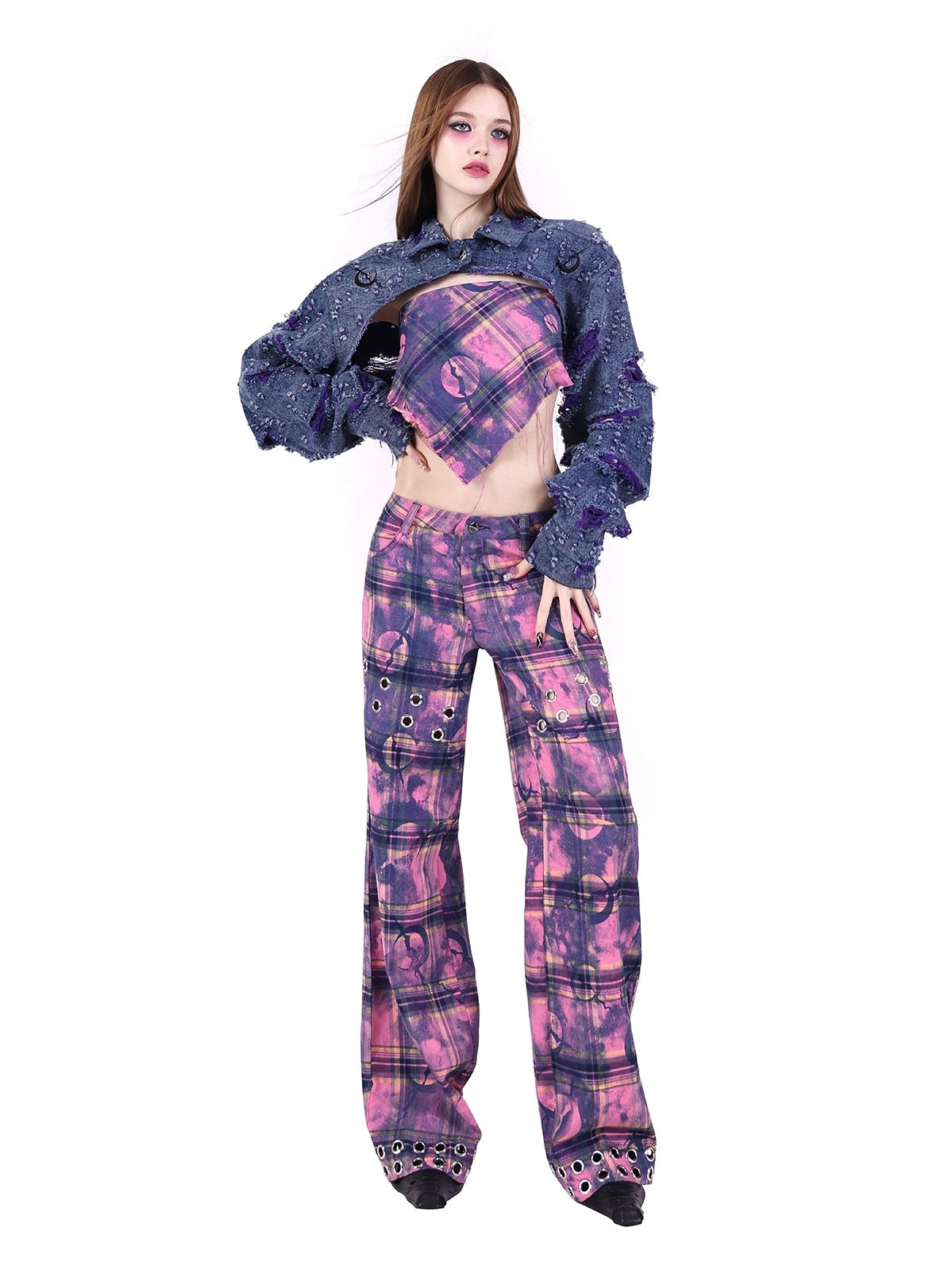 PINKSPINK Mystic Plaid Cargo Pants - Purple/Pink