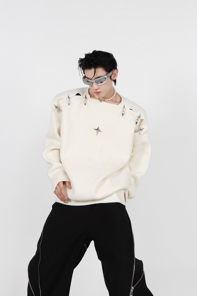 Logo Sweater with Knit Design - chiclara