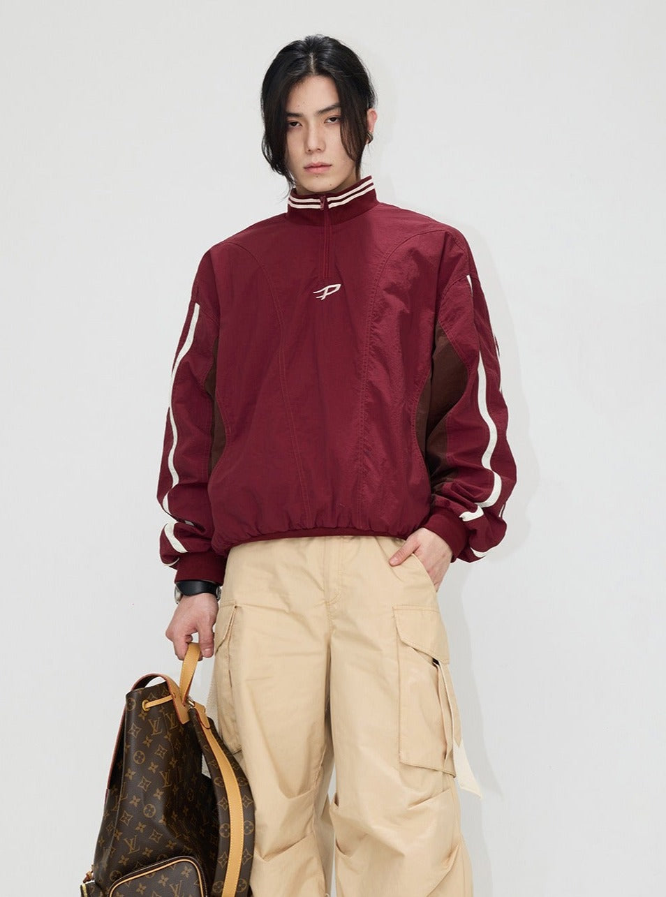 Men's Contrast Stand Neck Pullover Jacket