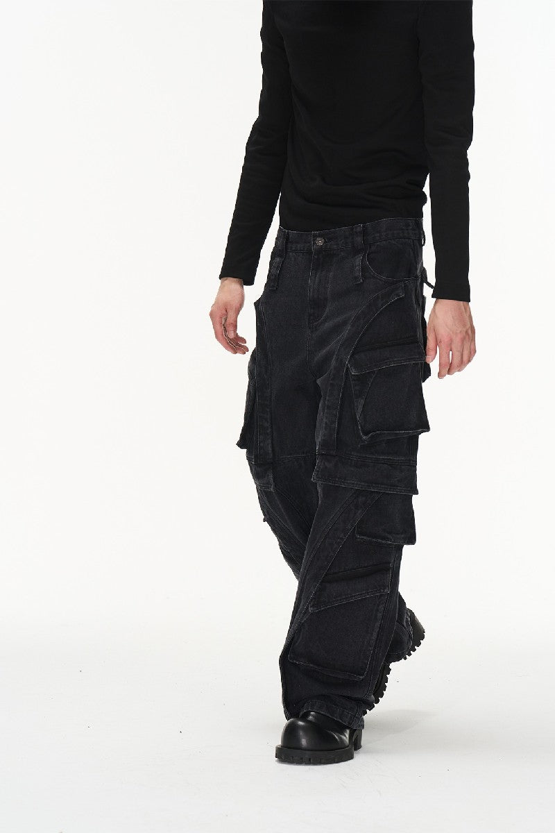 Heavy Washed Cargo Jeans - chiclara