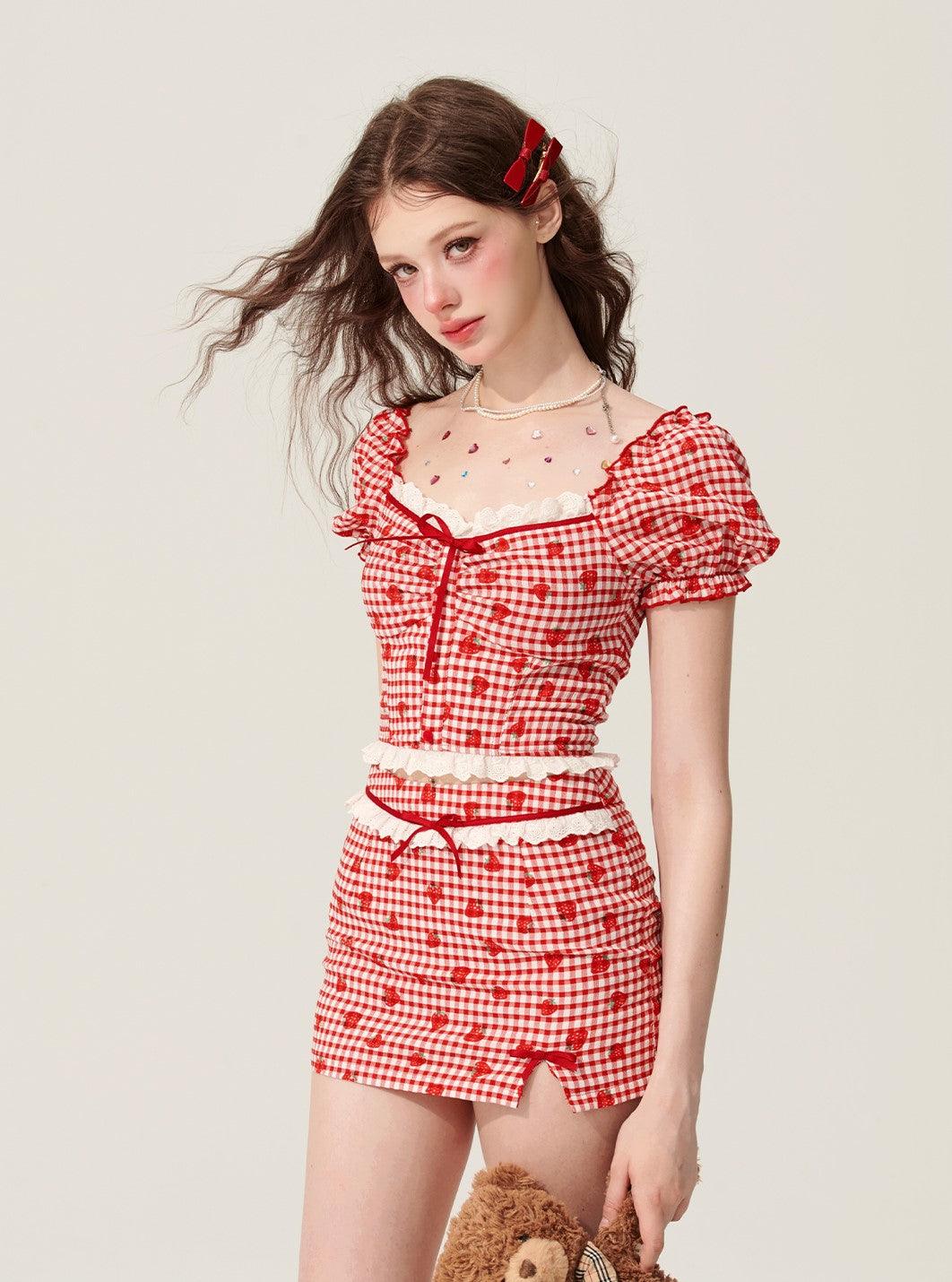 Berry Red Top and Short Skirt Set - chiclara