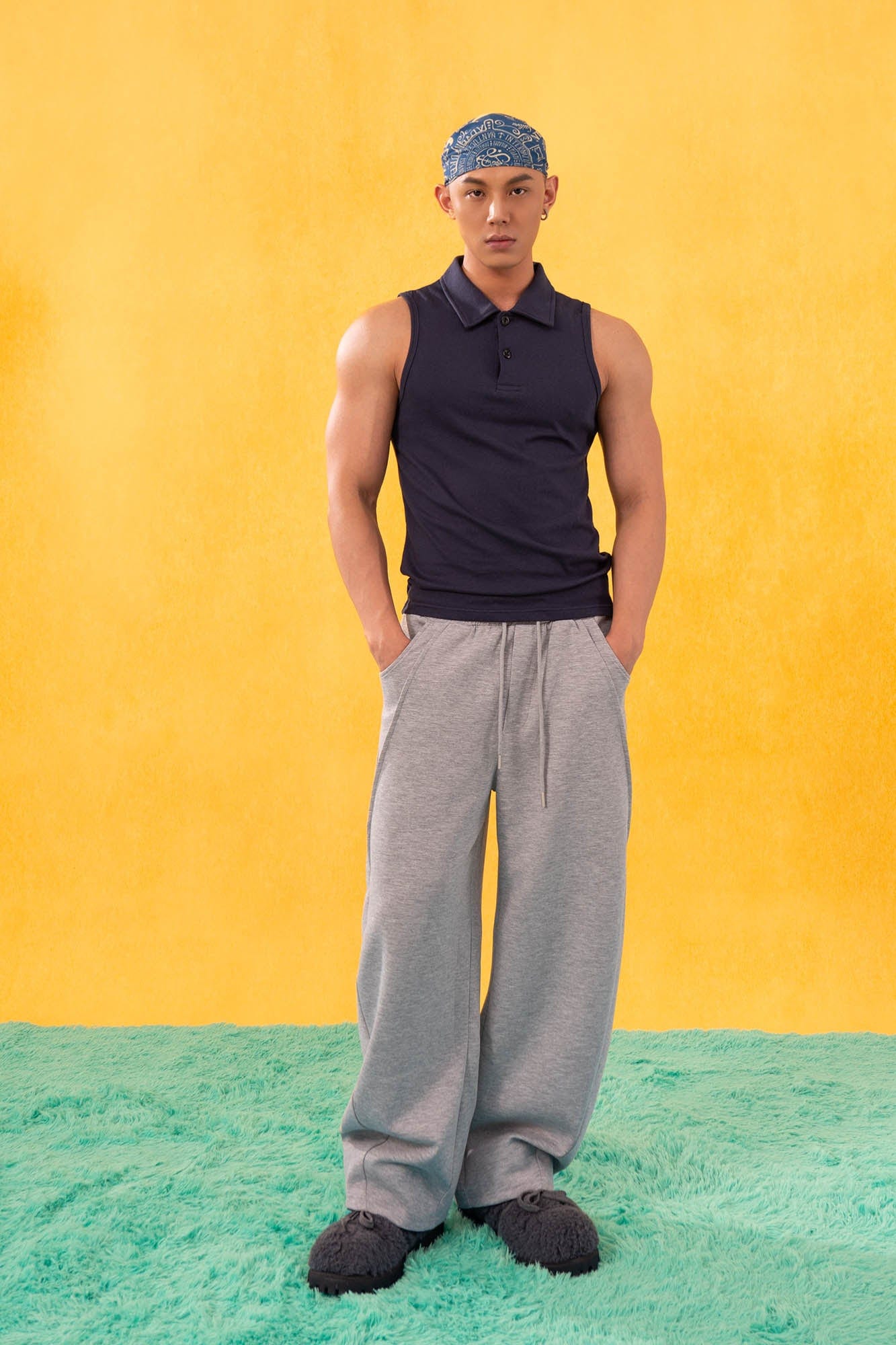 Slanted Spliced Wide-Leg Sweatpants