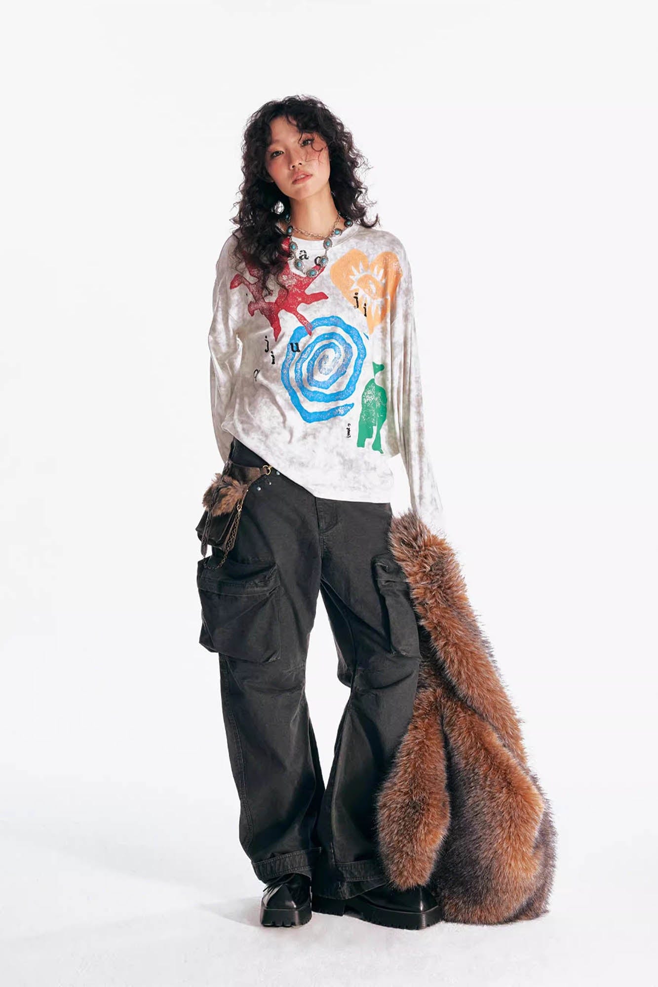 Tribal Graphic Distressed Long Sleeve Tee