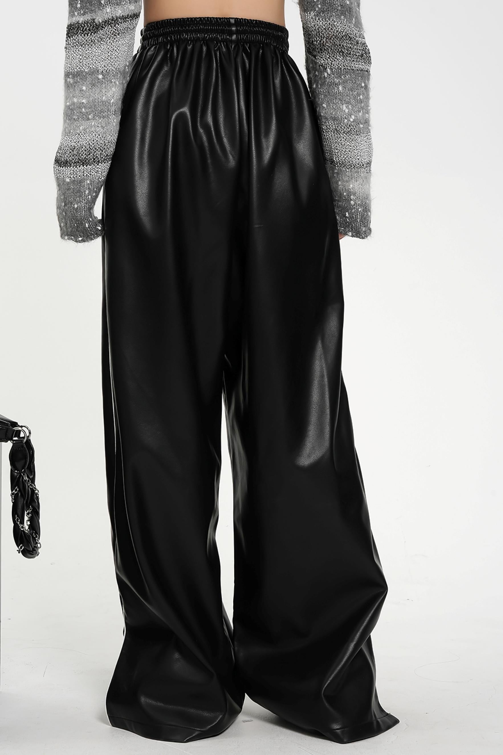 Luxe Satin-Look Drawstring Pants - Wide Leg Striped Track Bottoms