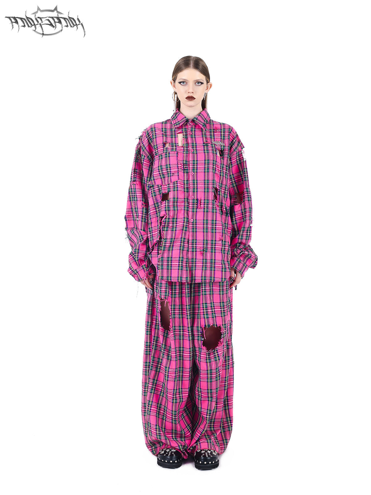 PINKSPINK Punk Plaid Oversized Shirt - Hot Pink