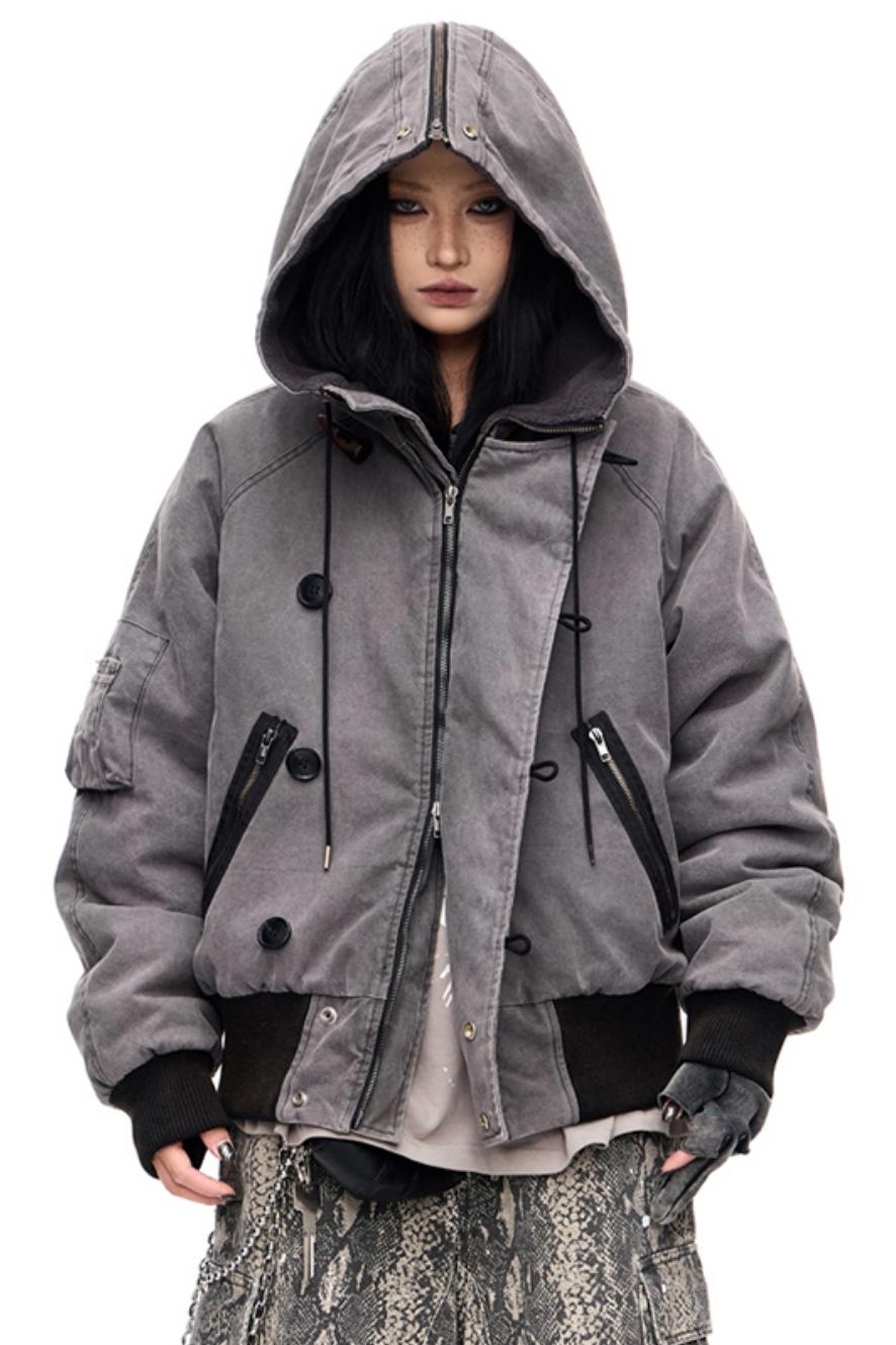 Men's Resin Buckle Hooded Flight Jacket