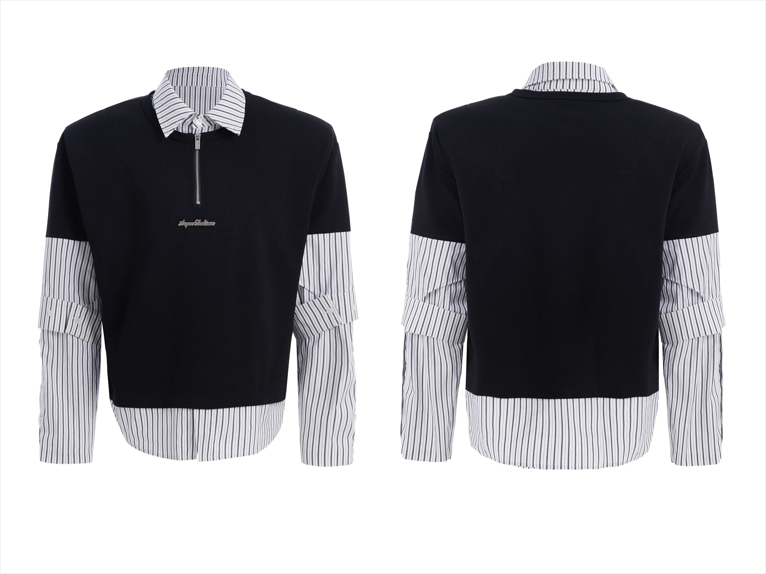 Striped Sleeve Quarter Zip Sweater