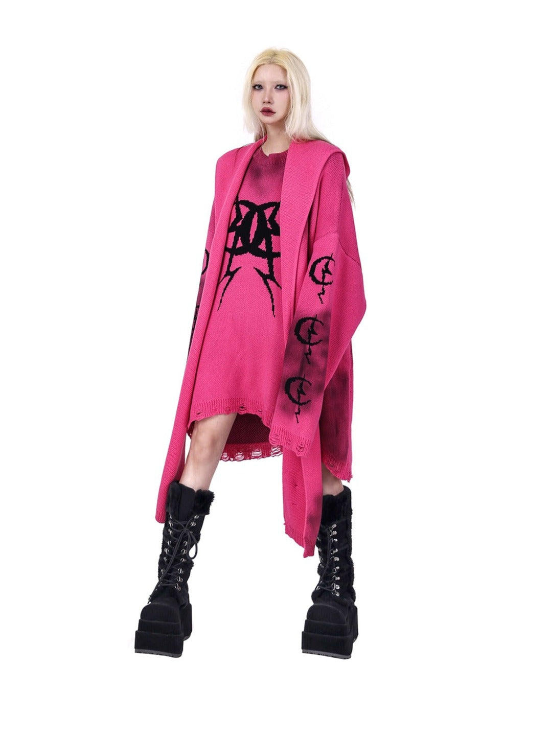 PINKSPINK Occult Symbol Oversized Sweater - Pink/Black