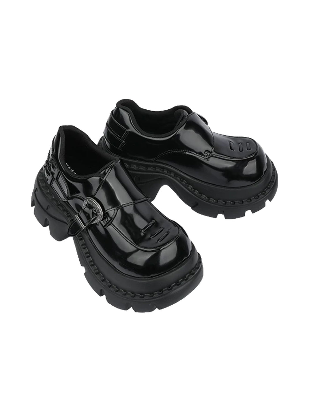 Glossy Buckle Lug-Platform Block-Heel Loafers - view 8