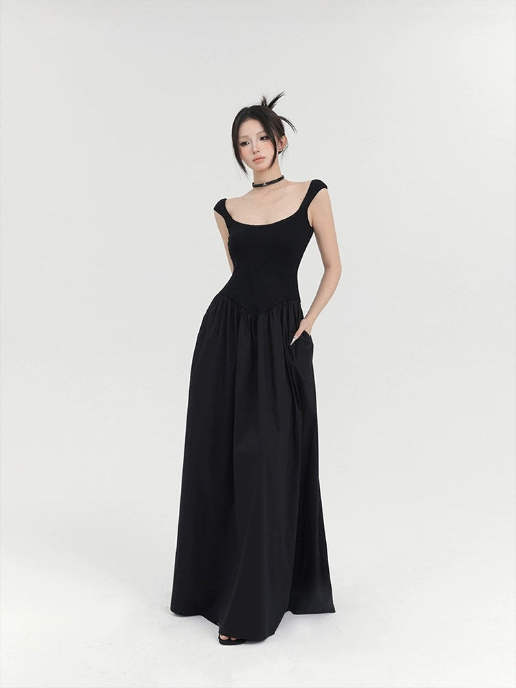 Black Cap Sleeve Ball Gown