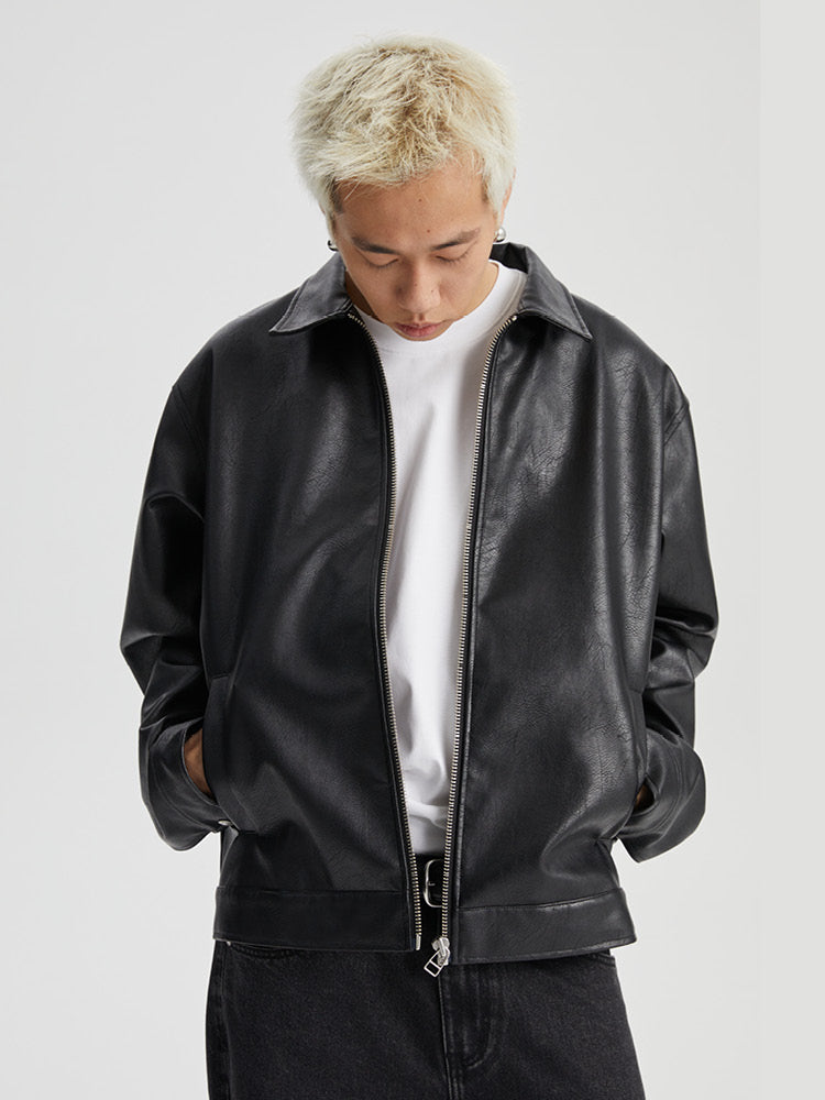 Timeless Basic Zipper Leather Jacket - chiclara