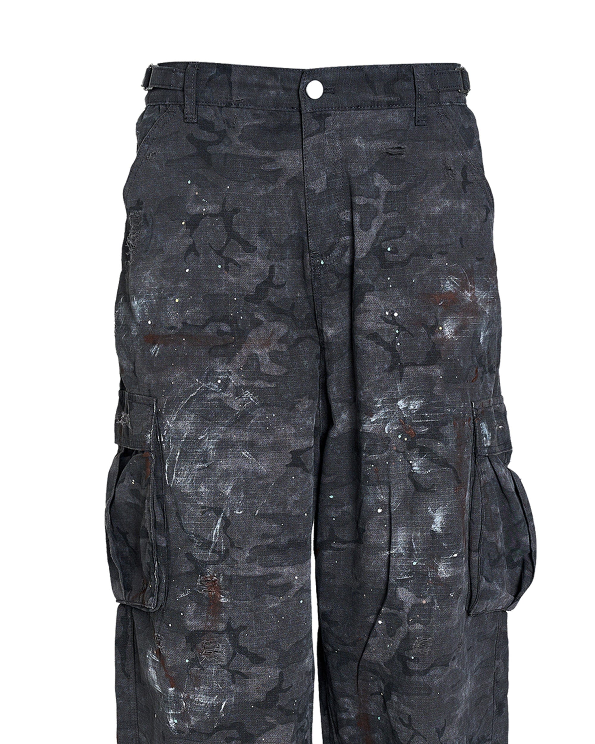 Ink-Splashed Black Cargo Pants