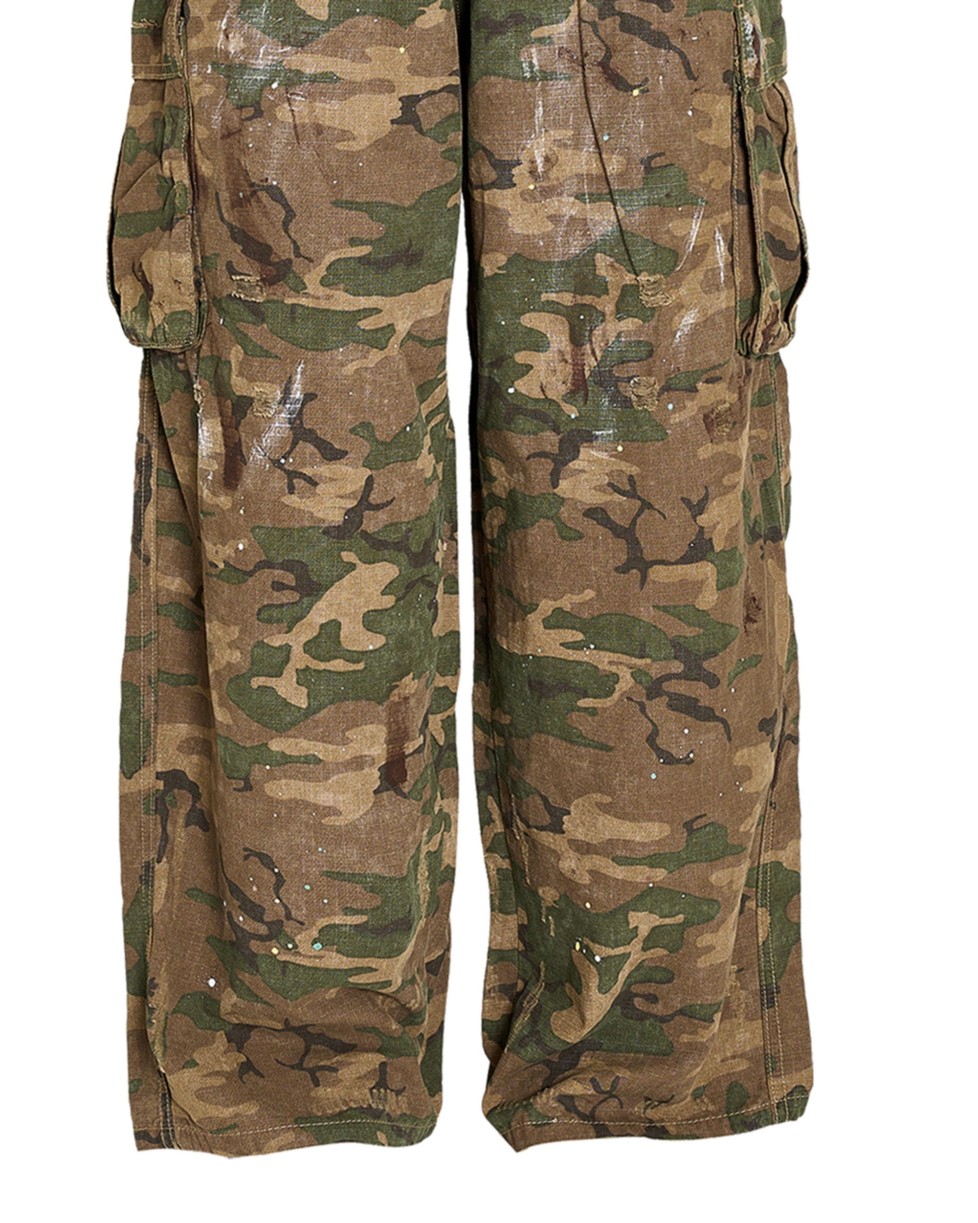 Ink Splashed Green Camo Cargo Pants