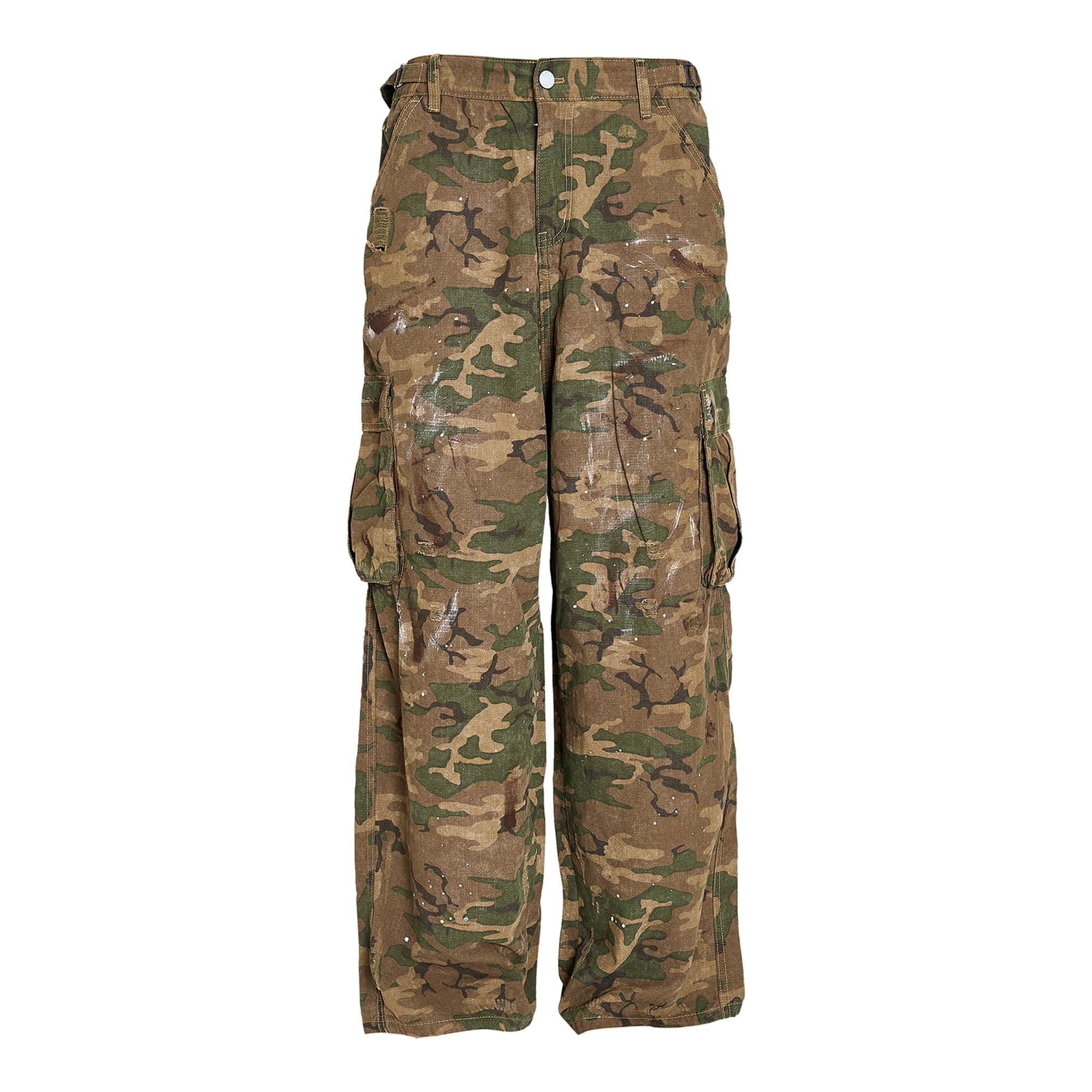 Ink Splashed Green Camo Cargo Pants