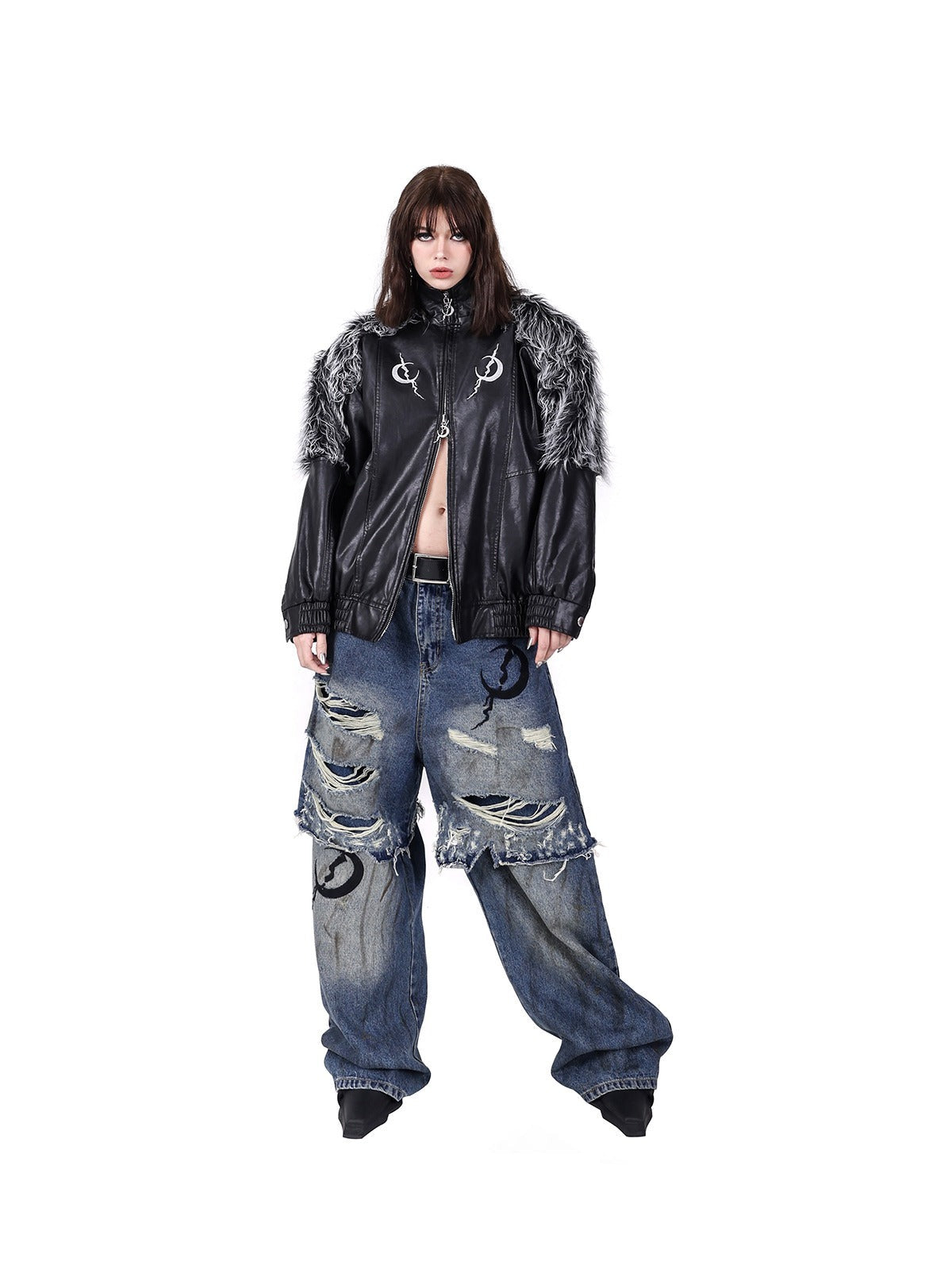 PINKSPINK Gothic Lunar Bomber Jacket - Black with Faux Fur