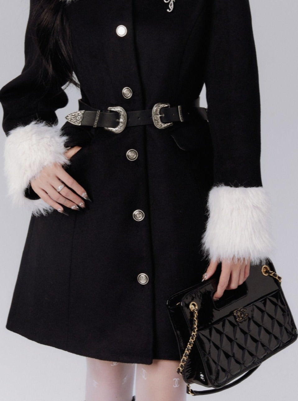 Faux Fur Trim Belted Winter Coat