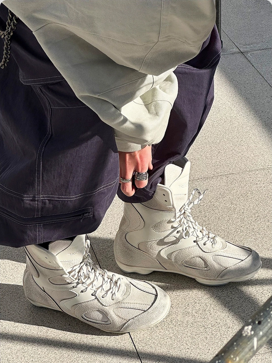 Cracked-Leather Layered-Sole High-Top Sneakers - view 3