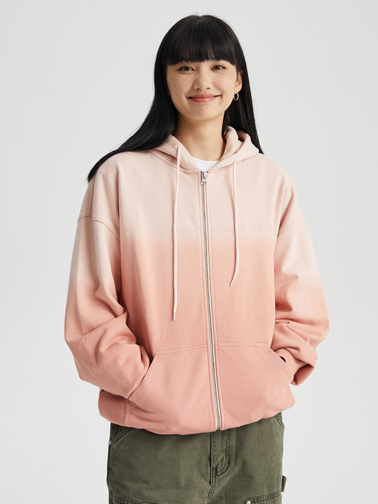 Trendy Washed Gradation Dye Zipper Hoodie - chiclara