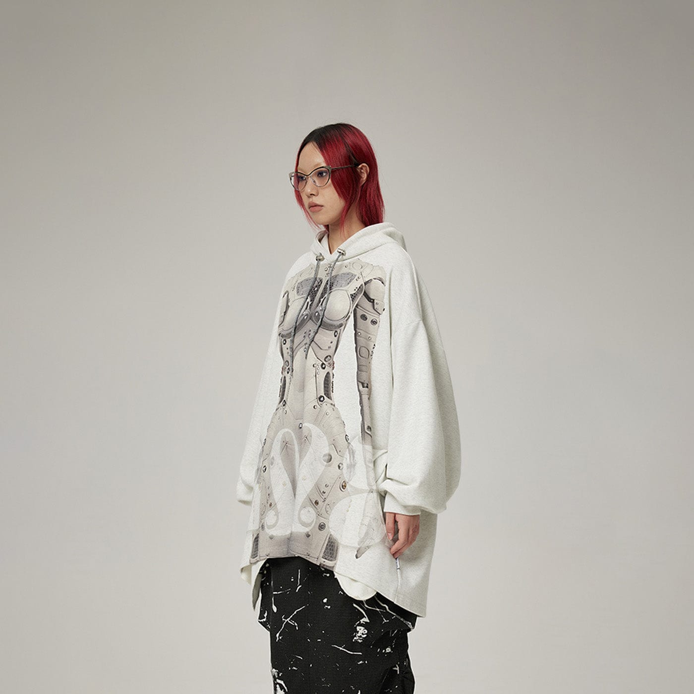 Cyborg Print Oversized Hoodie Top