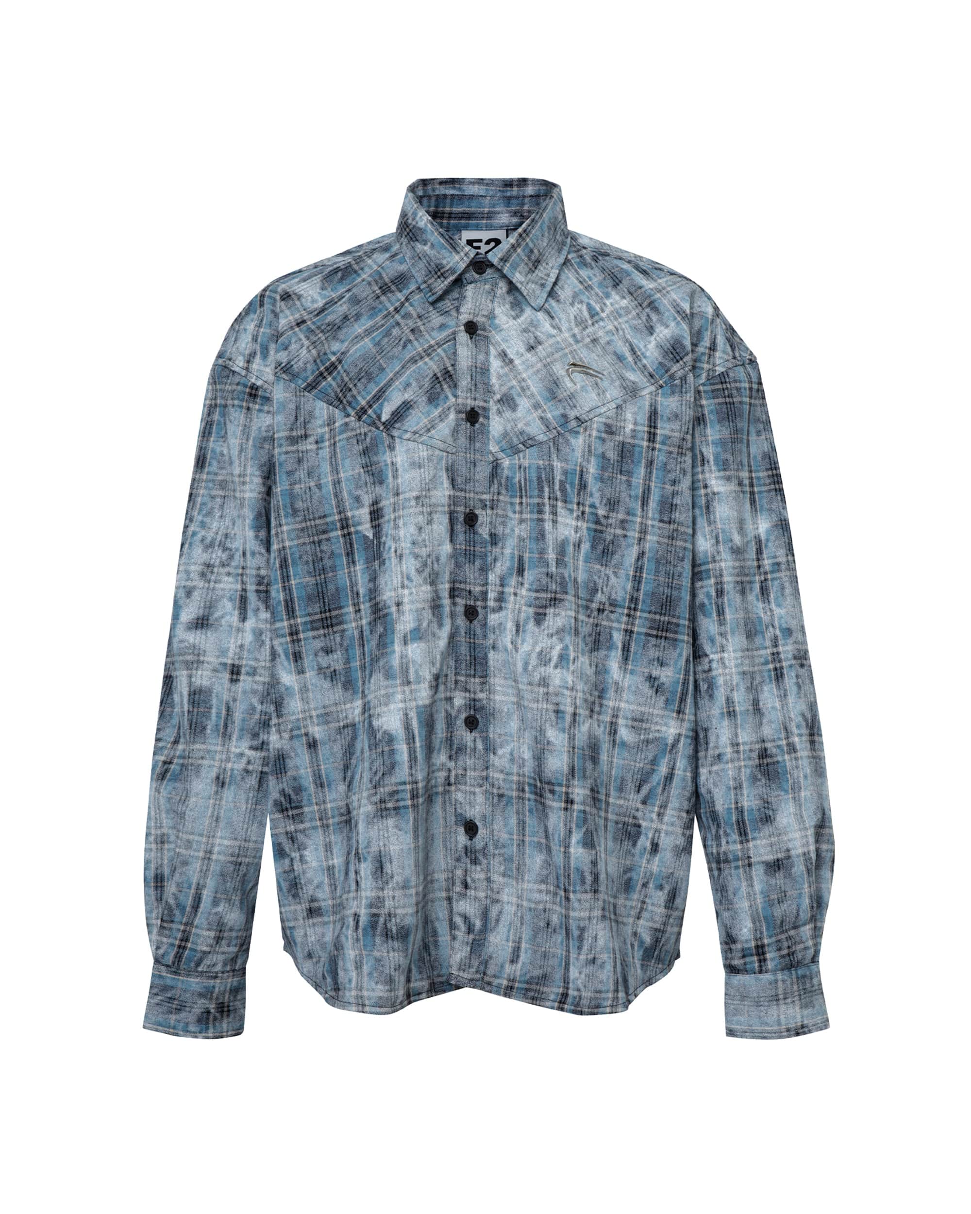 Acid Wash Plaid Flannel Long Sleeve Shirt