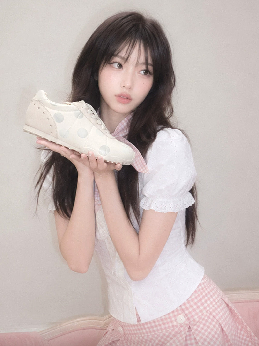 Oversized-Dot Ribbon-Lace Low-Top Sneakers - view 8