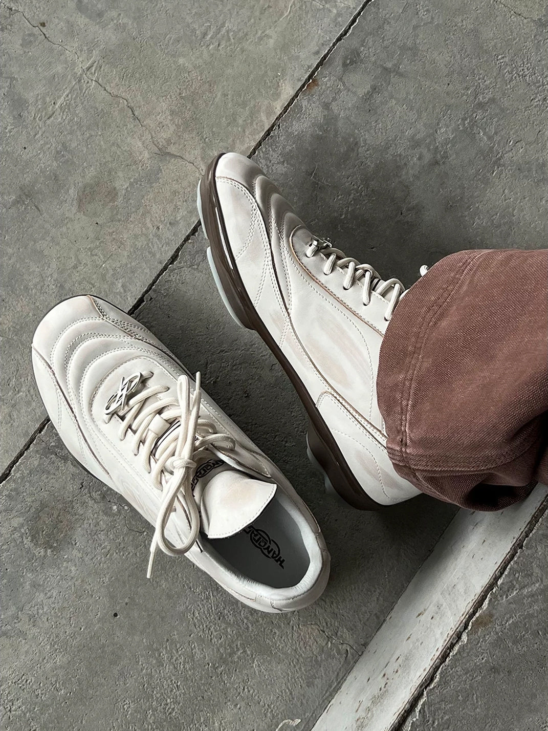 Hand-Distressed Leather Panel Low-Top Trainers - view 4