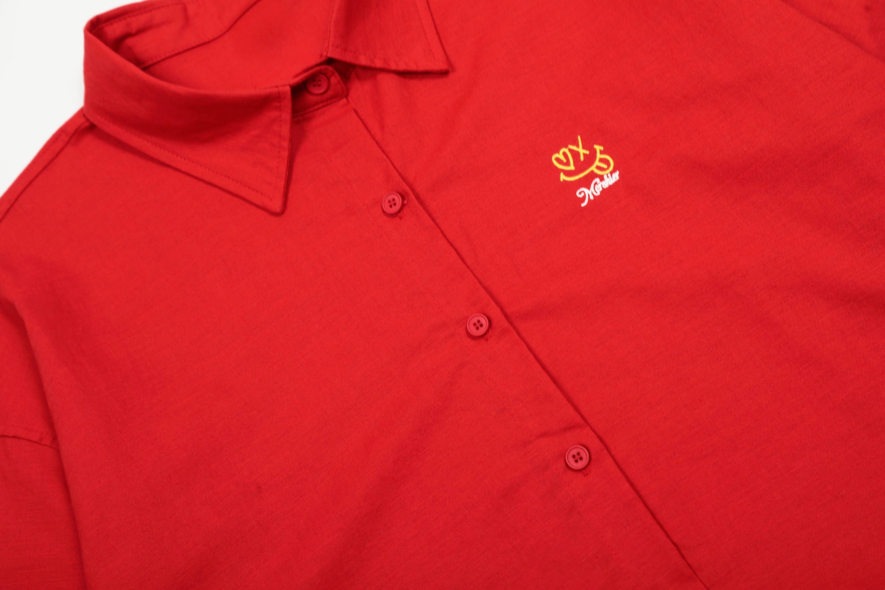 Red Embroidered Logo Button-Up Shirt