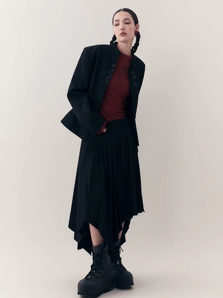 Mandarin Collar Wool Blazer