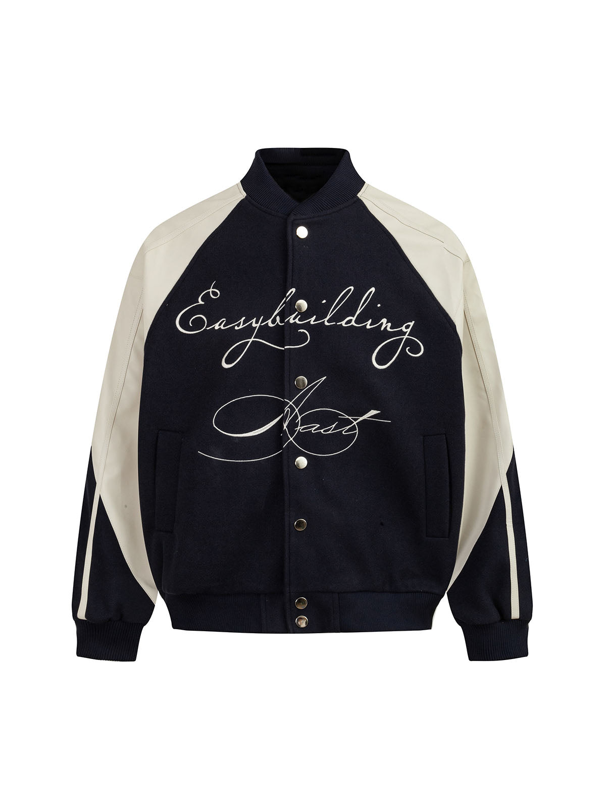 Thesupermade Contrast Stitching PU Leather Bomber Jacket