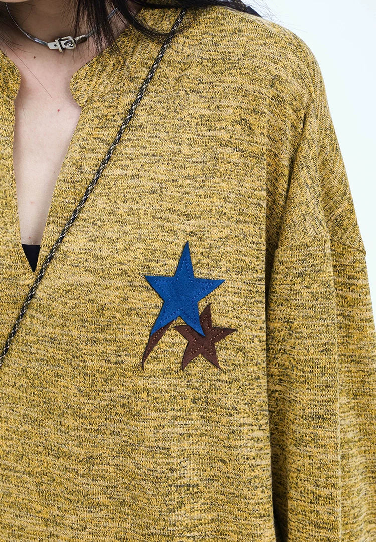 Mustard Yellow Knit Sweater with Star Patch