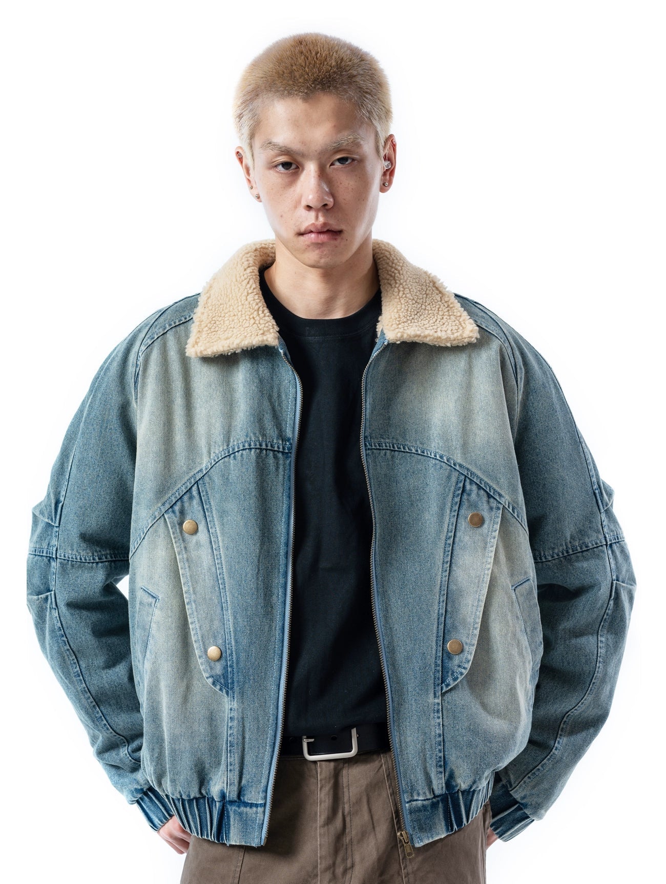 Sherpa Collar Denim Bomber Jacket