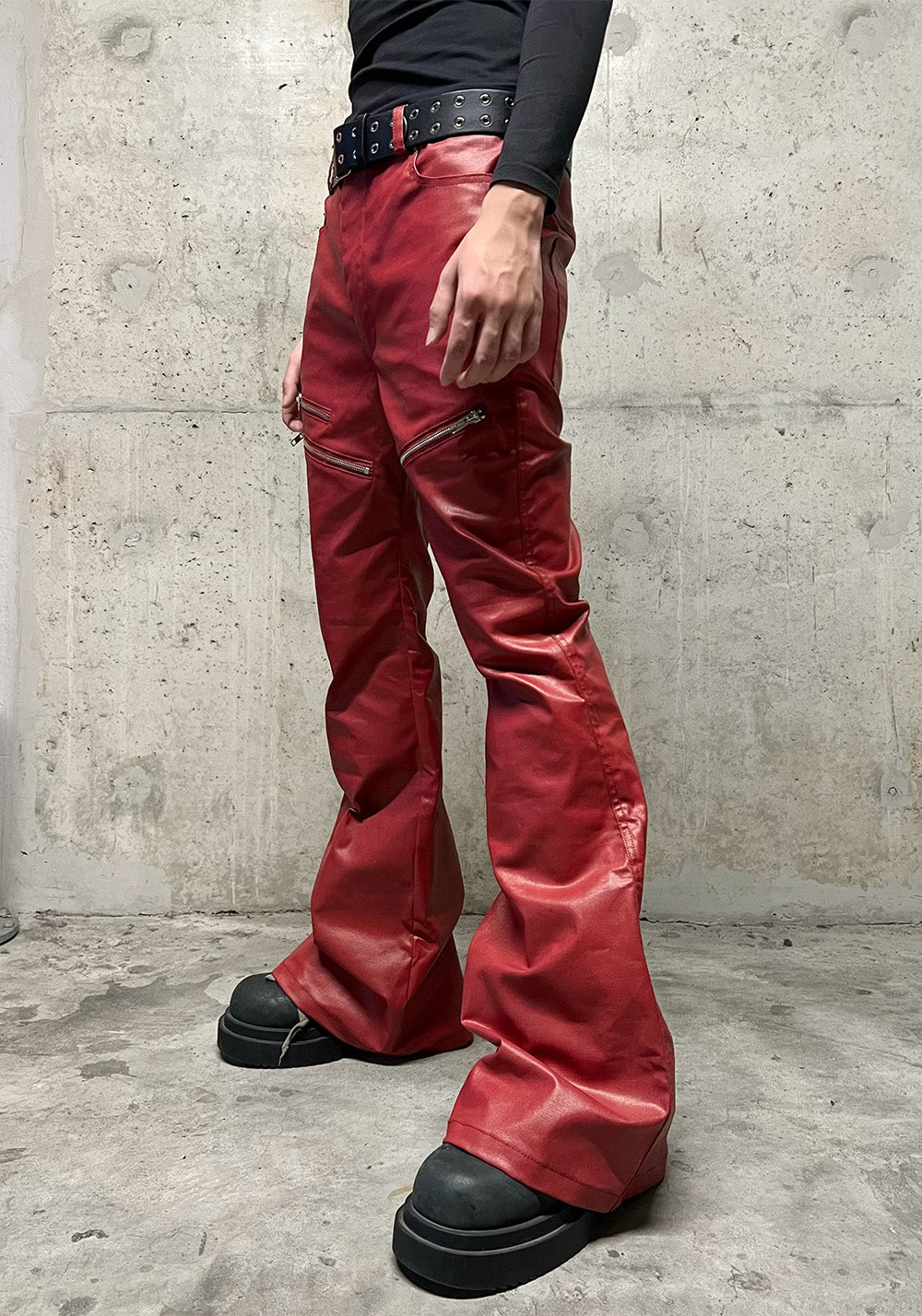 Liquid Metal Coated Flare Jeans
