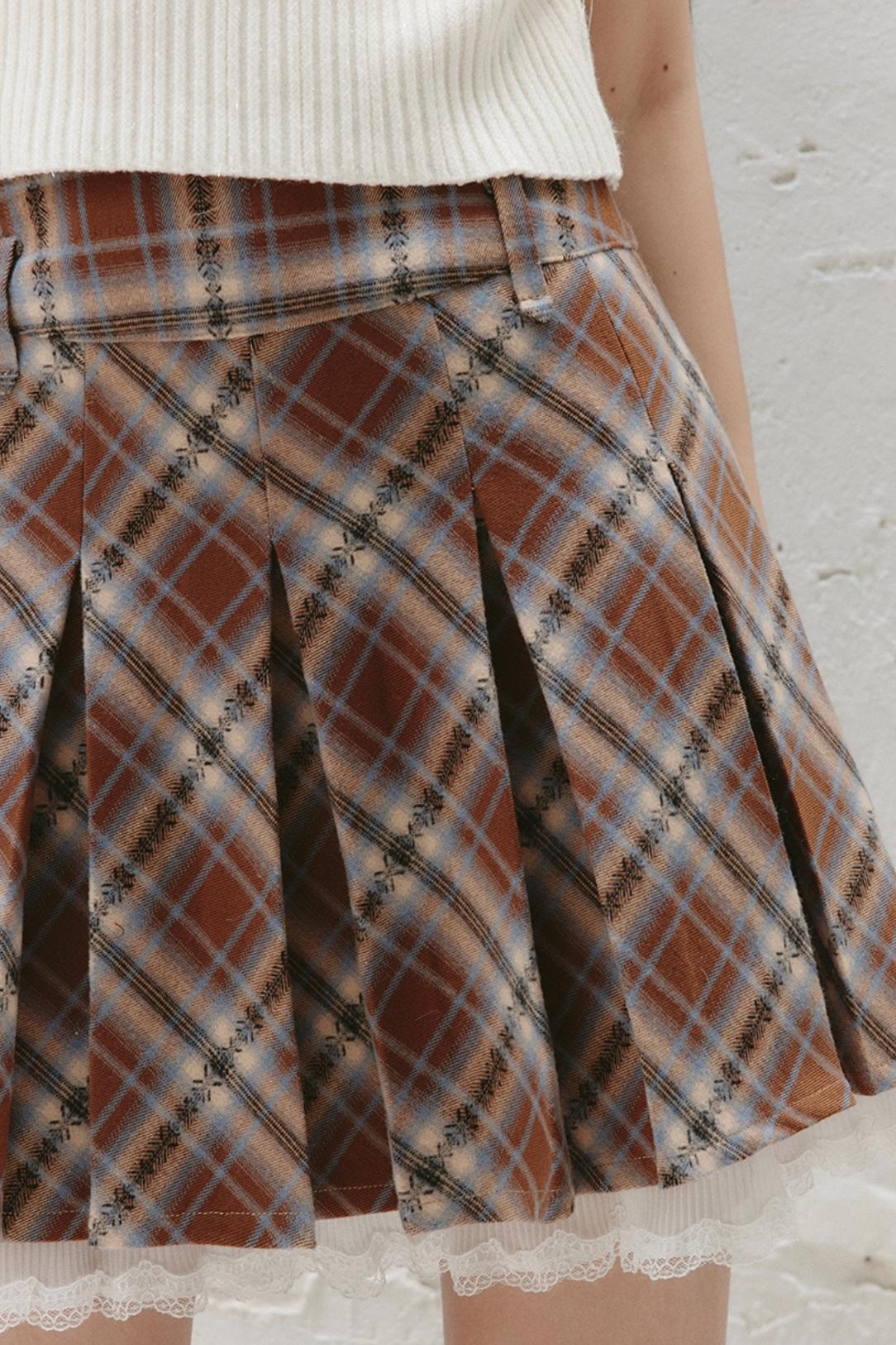 Plaid Lace Trim Mini Skirt