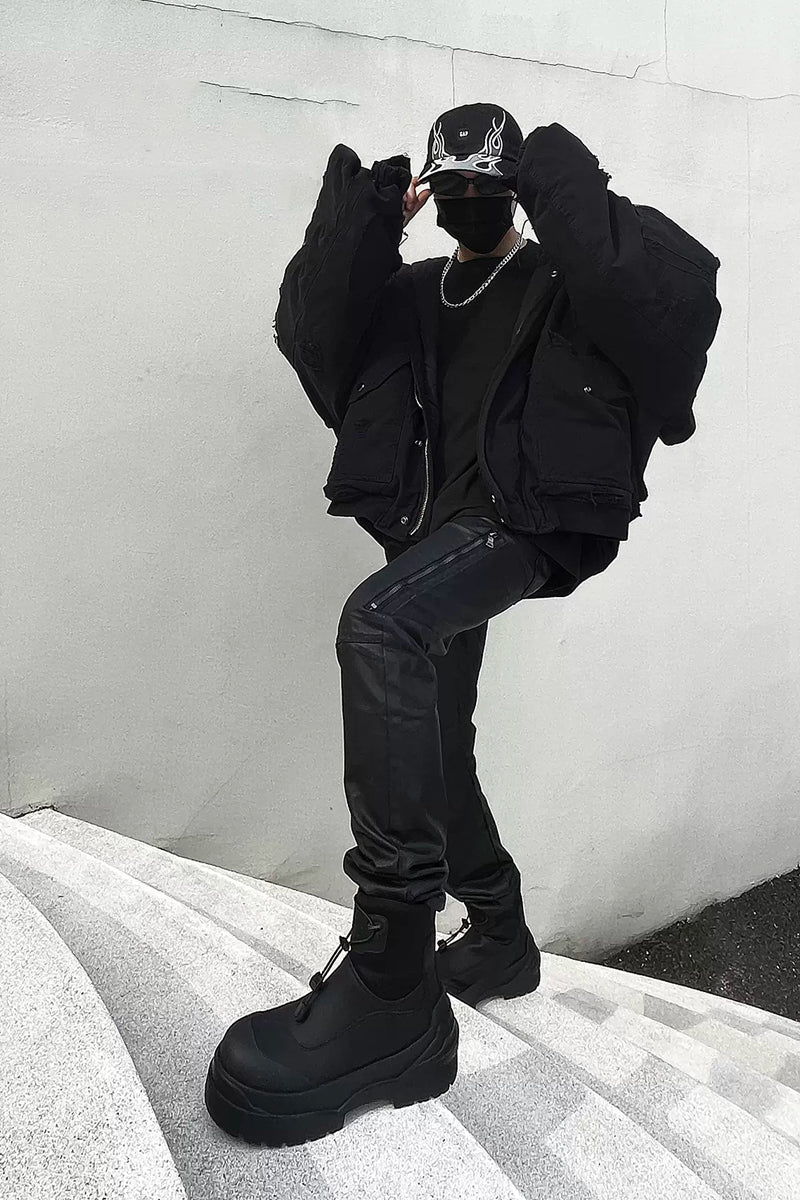 Black Platform Utility Boots with Toggle Closure