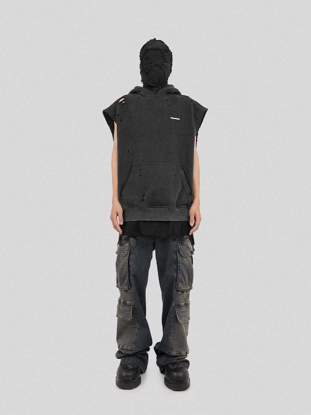 Distressed Sleeveless Hoodie