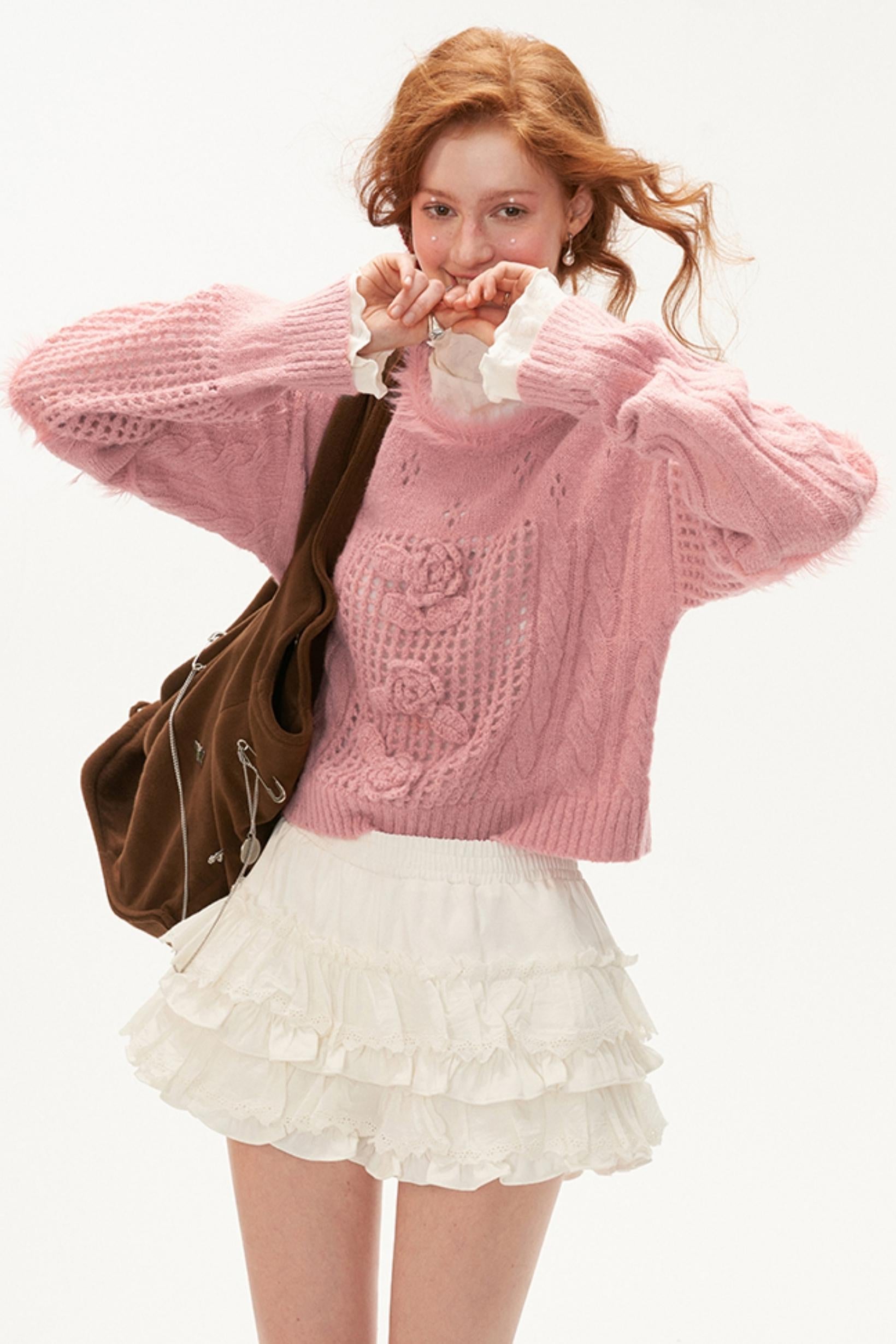 Rose Lace Cable Knit Sweater