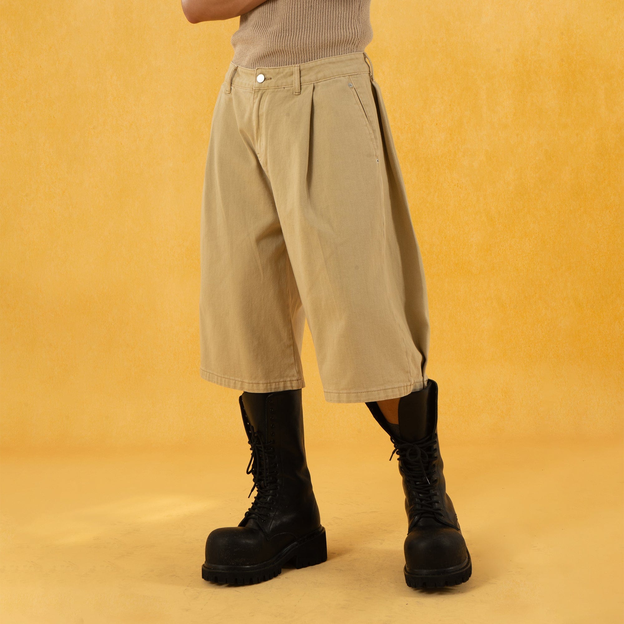 Classic Rivet Wide Leg Knee-Length Shorts