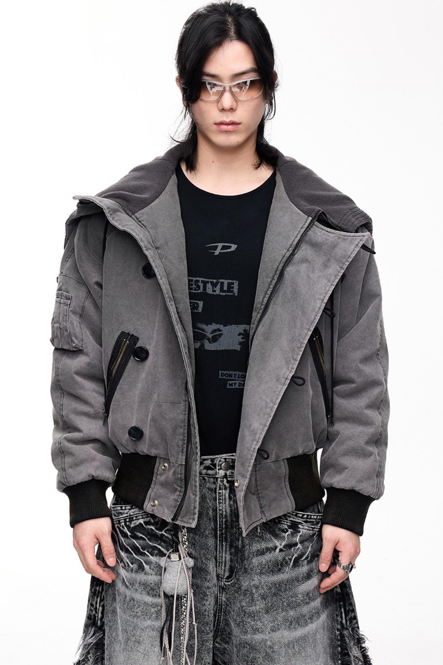 Men's Resin Buckle Hooded Flight Jacket