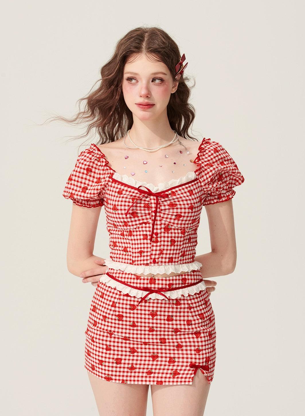 Berry Red Top and Short Skirt Set - chiclara