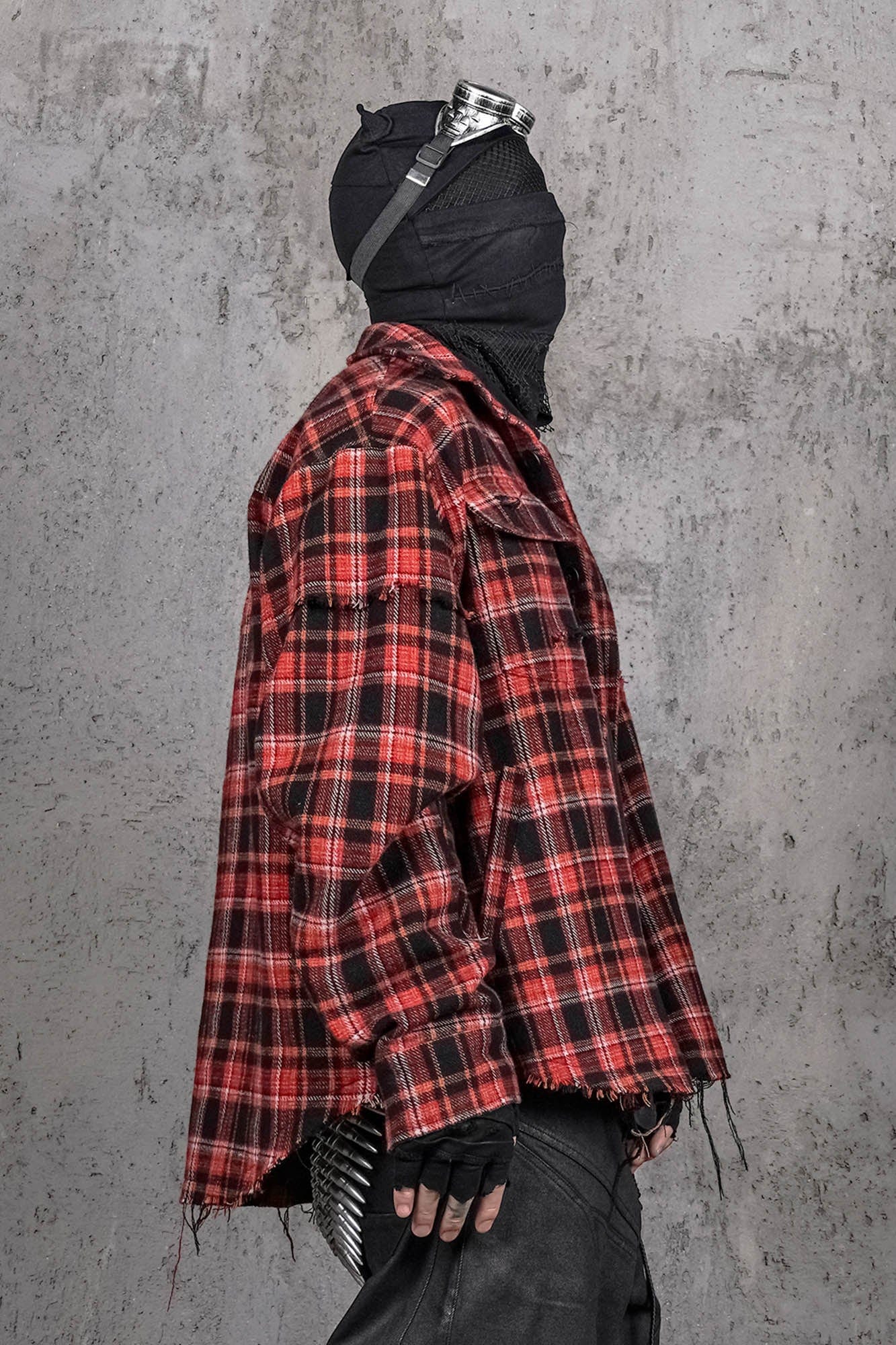 Crimson Distressed Plaid Flannel Shirt