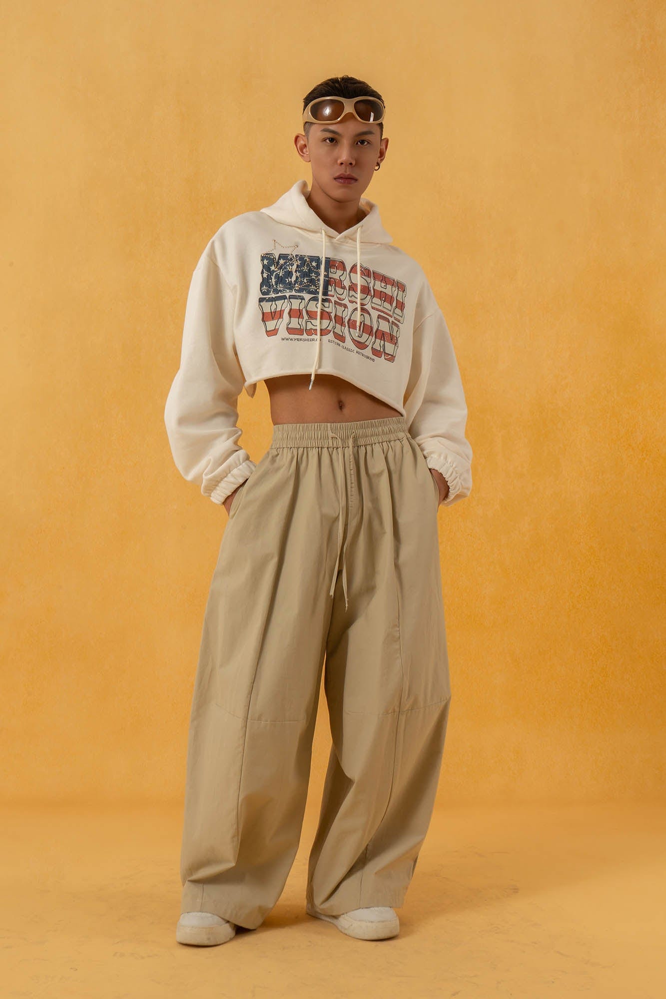 Spliced Wide-Leg Drawstring Pants